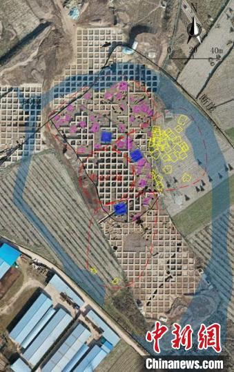 圖為位于甘肅省天水市張家川回族自治縣境內(nèi)的圪垯川遺址史家類型時期大型環(huán)壕聚落布局。(資料圖) 甘肅省文物局供圖